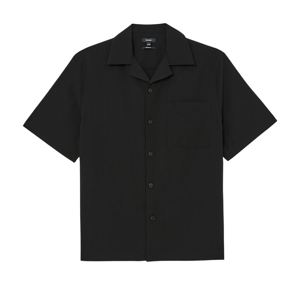 REISS Eclipse Textured Cuban-Collar Short-Sleeve Shirt